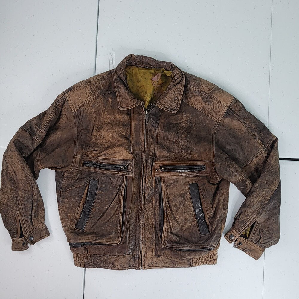 Vintage Men 52 Soft Distressed Nappa Brown Leather Bomber Jacket 🇩🇪 Germany